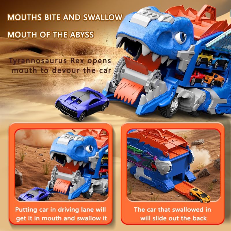 Dinosaur Truck Toy Garage, Racetrack, Transforming into a Dinosaur with Wings,