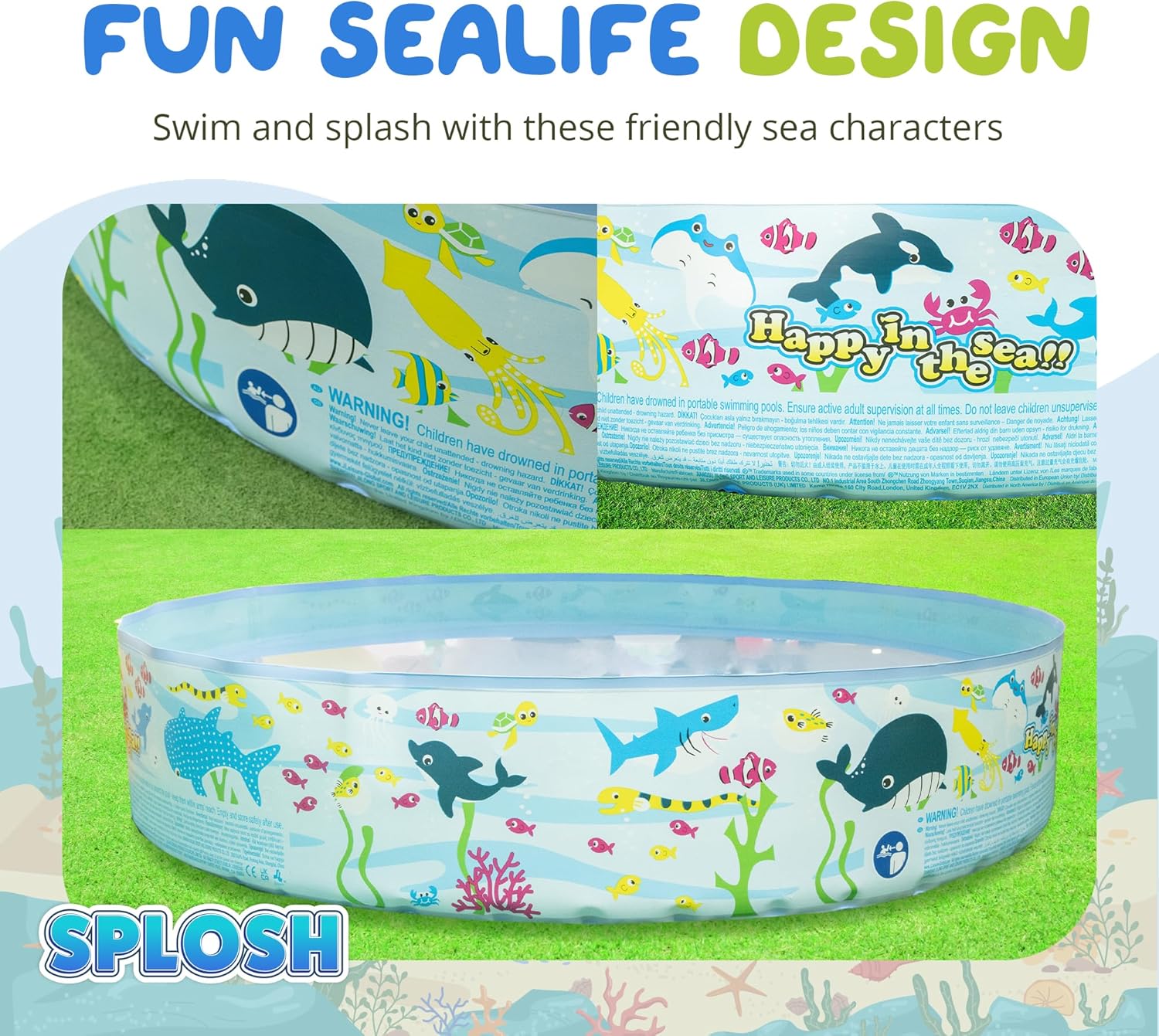 4 Ft Kids Paddling Pool - Easy Setup Pool With Rigid Sides (No Inflating)