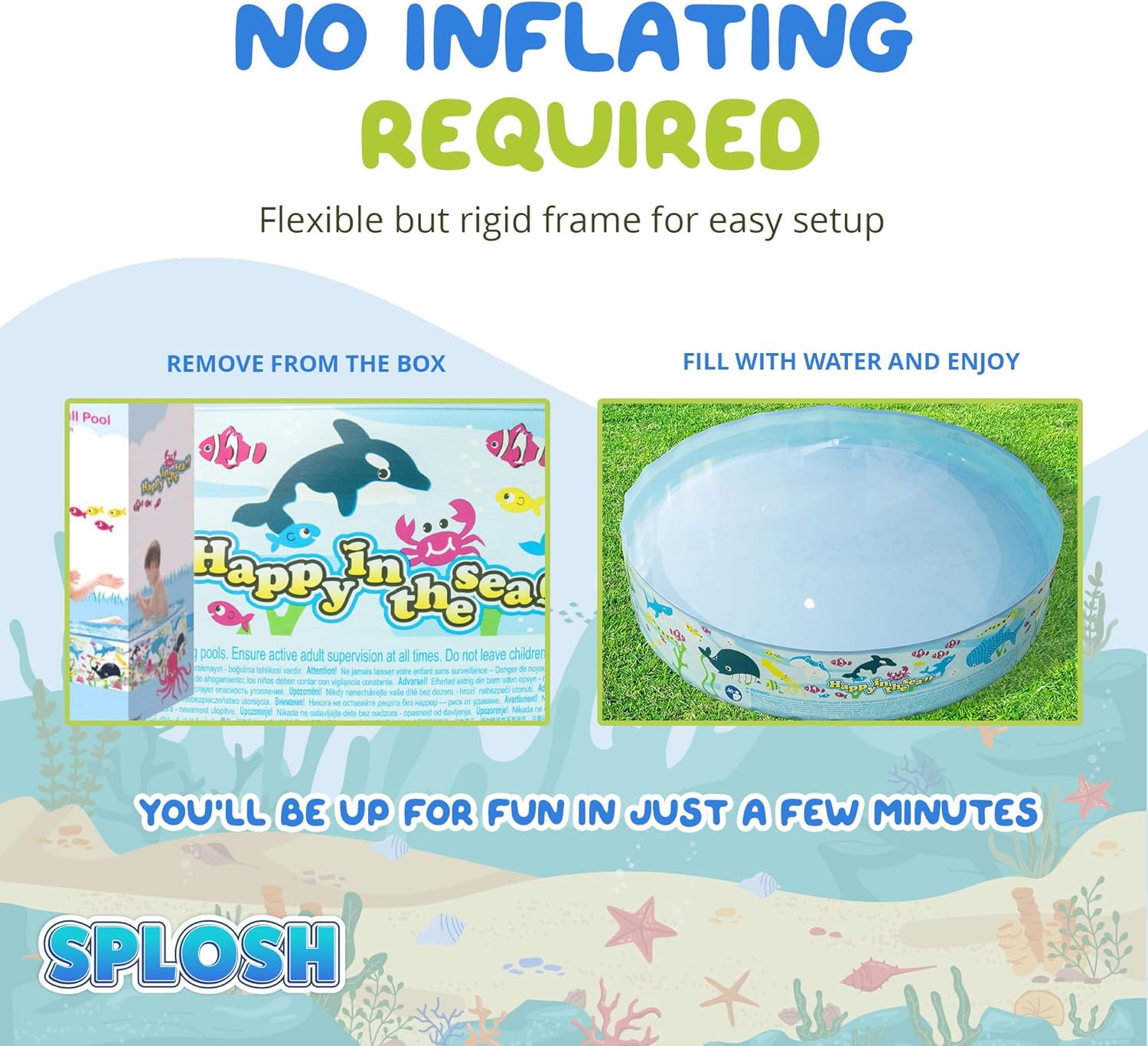 4 Ft Kids Paddling Pool - Easy Setup Pool With Rigid Sides (No Inflating)