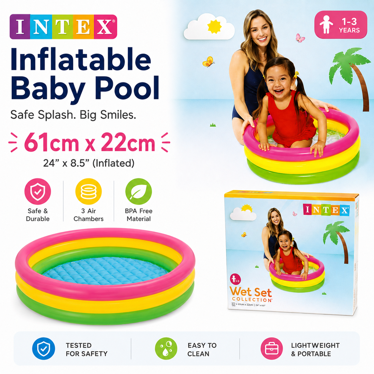 INTEX Inflatable Baby Pool – 61cm x 22cm (24" x 8.5")