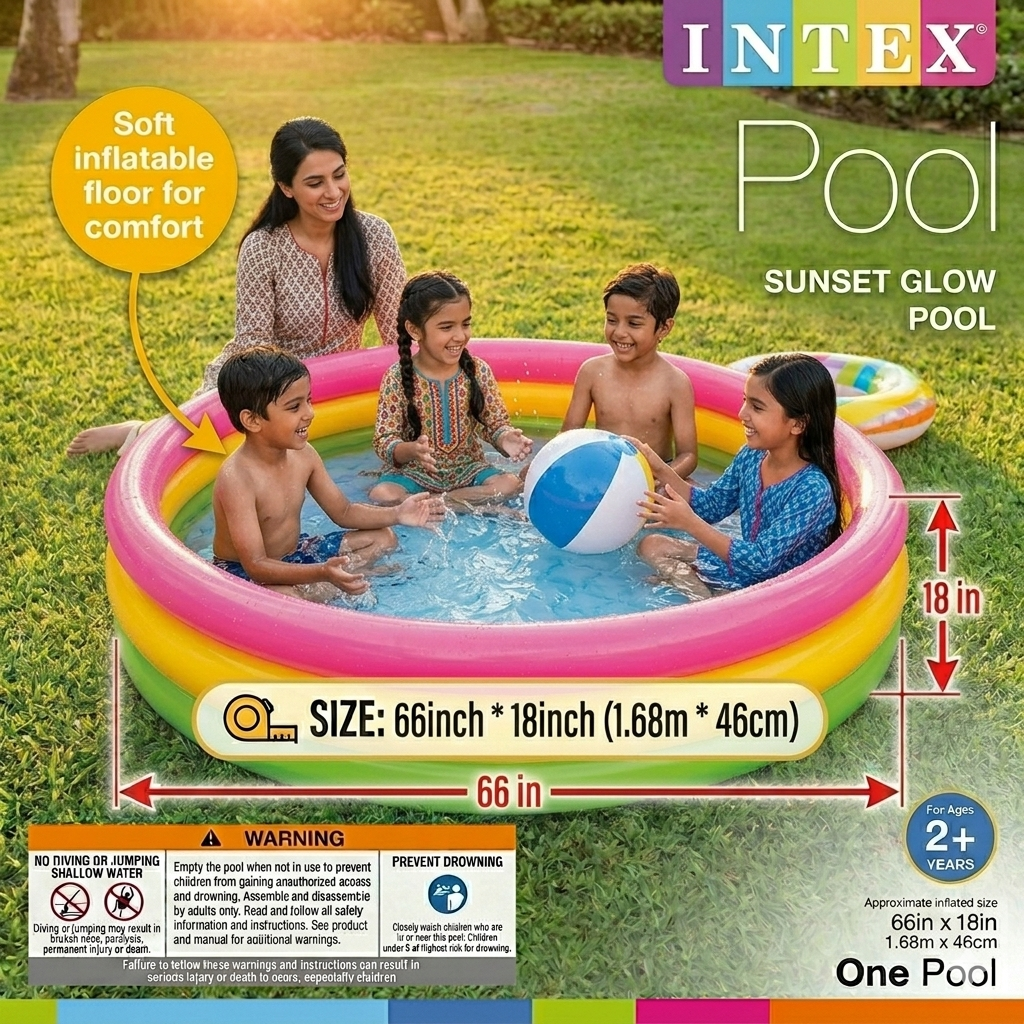INTEX Inflatable Baby Pool – 1.68m x 46cm (66" x 18")