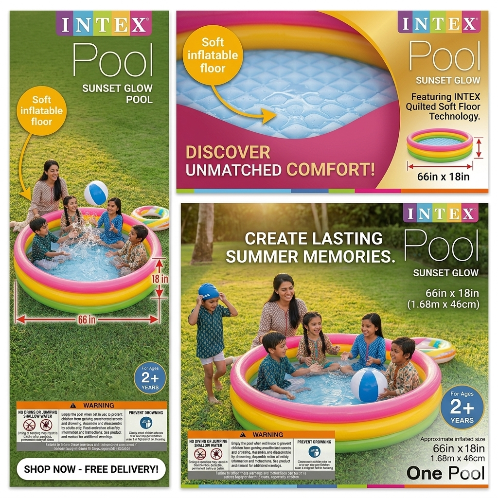 INTEX Inflatable Baby Pool – 1.68m x 46cm (66" x 18")