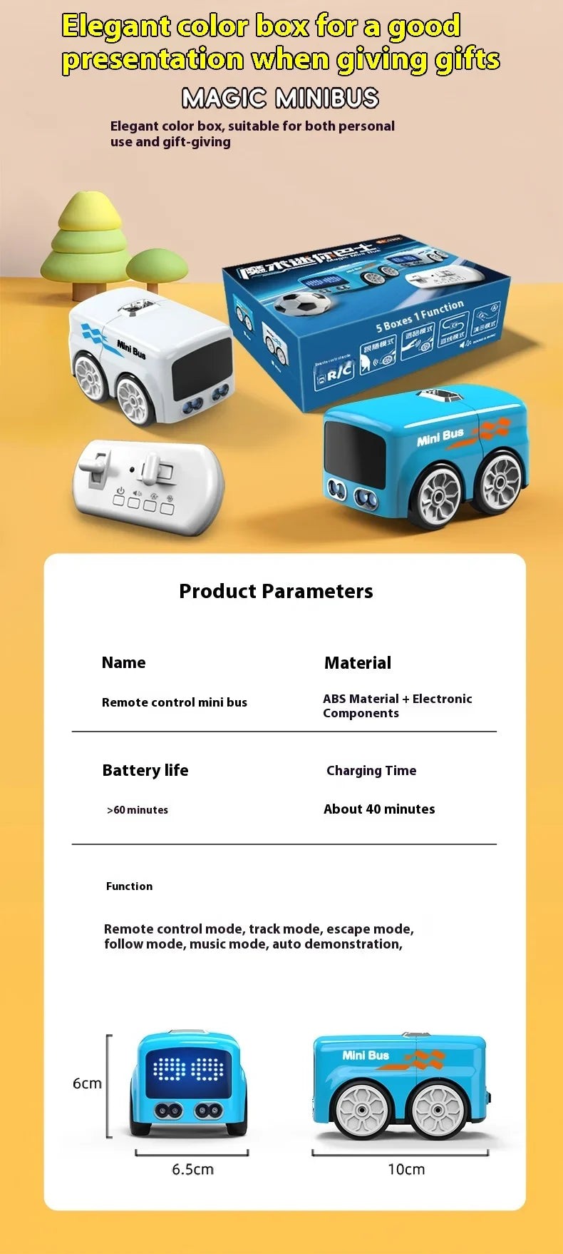 Magic Mini RC Bus, 2026 Gesture & Remote Control Sensor Car