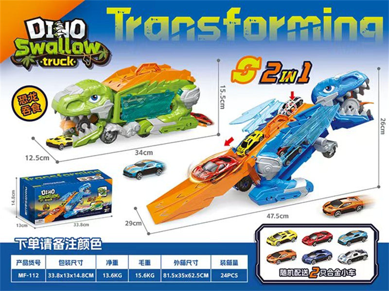 Dinosaur Truck Toy Garage, Racetrack, Transforming into a Dinosaur with Wings,