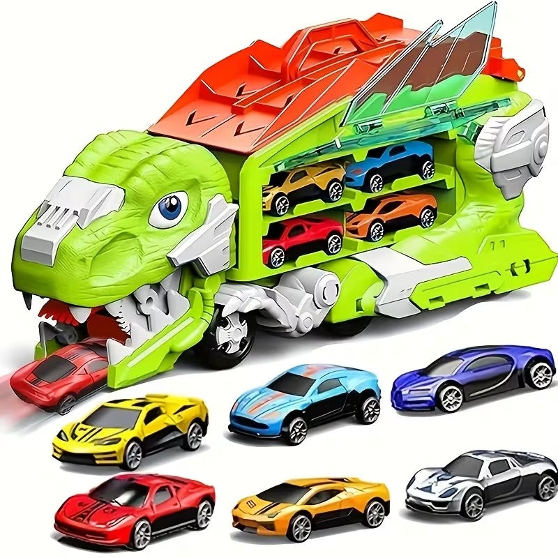 Dinosaur Truck Toy Garage, Racetrack, Transforming into a Dinosaur with Wings,