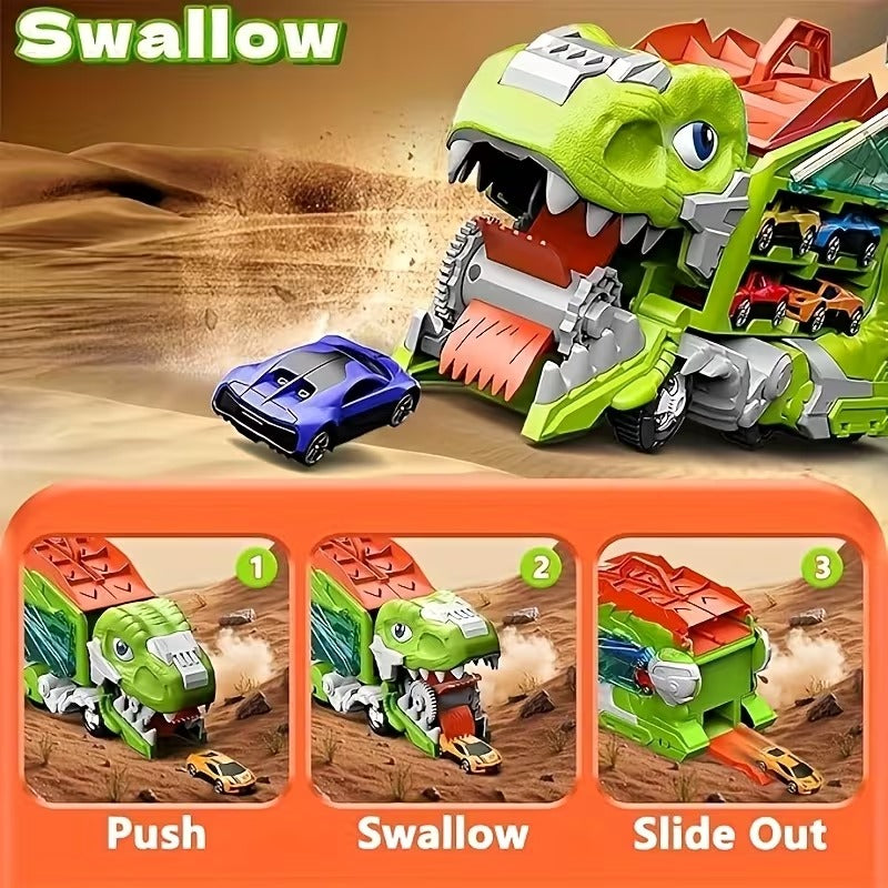 Dinosaur Truck Toy Garage, Racetrack, Transforming into a Dinosaur with Wings,