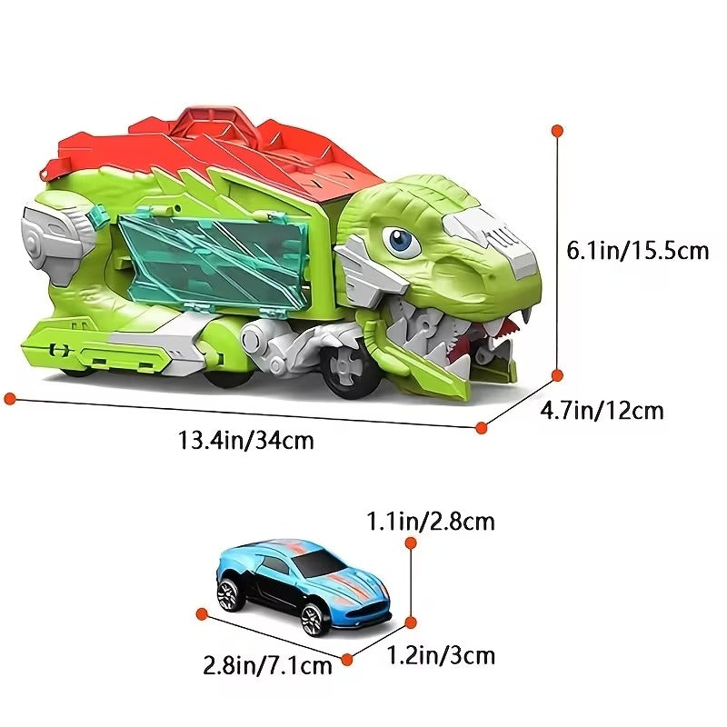 Dinosaur Truck Toy Garage, Racetrack, Transforming into a Dinosaur with Wings,